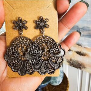 New Y2K Bronze Silver Tone Filagree Dangle Earrings.